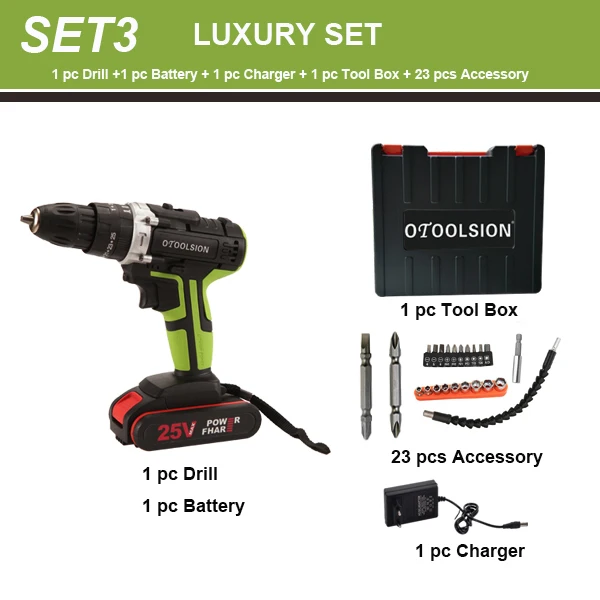 SET3 (1 pc Battery) 25 в ударная электрическая отвертка литиевая батарея электрический молоток дрель Электрическая Дрель ударная отвертка электроинструменты для дома DIY - Цвет: SET3 (1 pc Battery)
