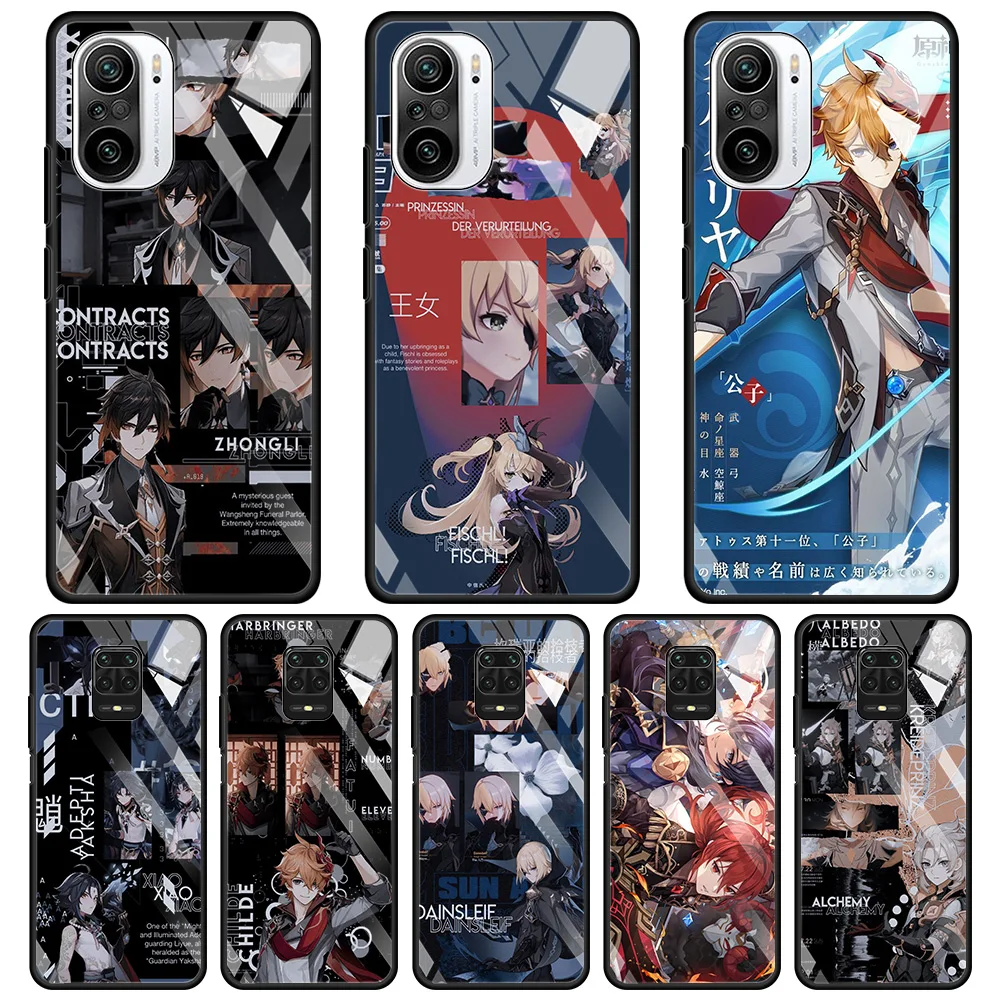 

Tempered Glass Case For Xiaomi Redmi Note 10 Pro Max 9 9S 7 8T 8 K40 K30 Pro Plus 9T 9C 8A 9A Shell Anime Genshin Impact Game