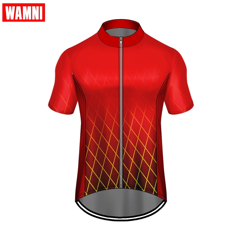 WAMNI 2019 Fashion Men Cycling Jersey Tops Summer Harajuku Racing Ropa Ciclismo Red Short Sleeve Zipper Bike Shirt | Спорт и