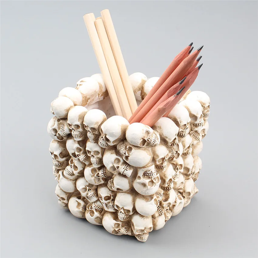 Skull Pen Holder Desk Decoration Skeleton Makeup Tools Storage Box Office Desktop Organizer Holders Stand Plants Flower Pot | Канцтовары