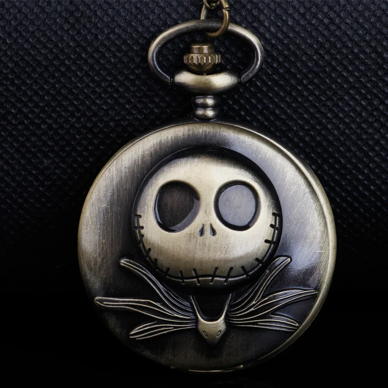 

Steampunk Funny Skull Quartz Pocket Watch Men Women Carved Watch Retro Bronze Analog Pendant with Chain reloj hombre