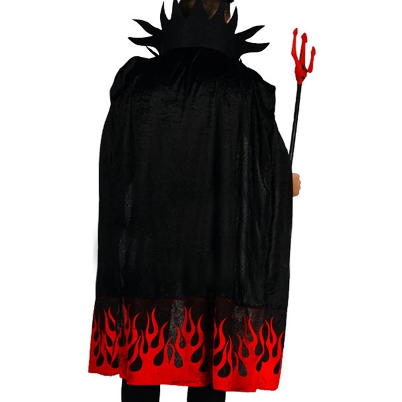 

Big Male Devil Flame Cloak Halloween Cosplay Costume Party Costume Stage Performance Costume Cosplay Black One Size