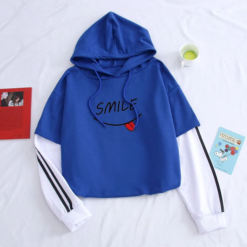 

Fashion Smile Print Mens Patchwork Hoodies Winter Hot Sale Casual Sweatshirts Contrast Color Couples Harajuku Pullover Tops