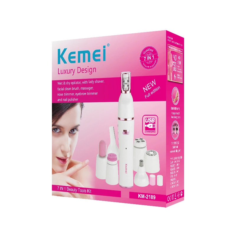 Kemei, 7 в 1, Электрический женский эпилятор для бровей, триммер для волос, для женщин, для тела, безупречная Машинка для удаления волос, водонепроницаемая, для женщин, уход за лицом