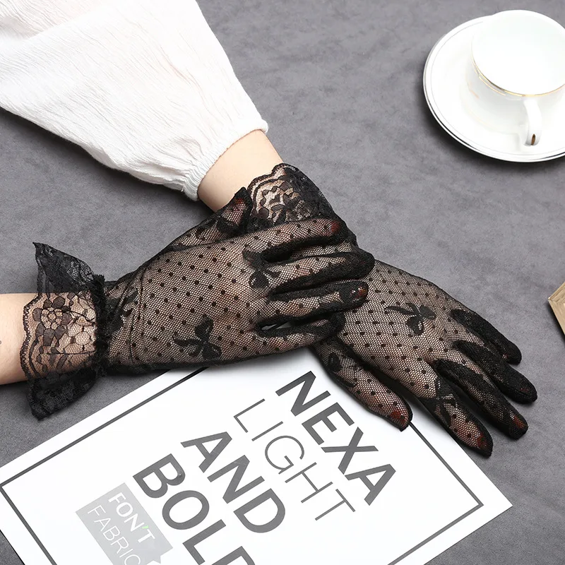 Модные кружевные перчатки с бантиком женские Прозрачная сетка Перчатки для
