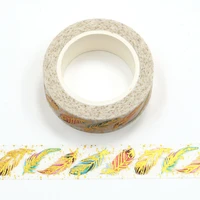 1pc 15mm10m foil golden feather decorative washi tape scrapbooking masking tape school office supply stationery washi tape