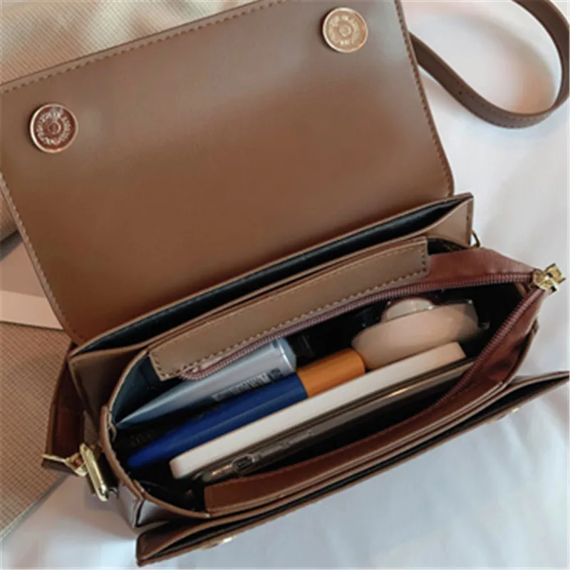 

Black Retro Women Thread Flap Handbag Elegant Female PU Leather Square Crossbody Bag 2020 New Ladies All-match Shoulder Bags Sac