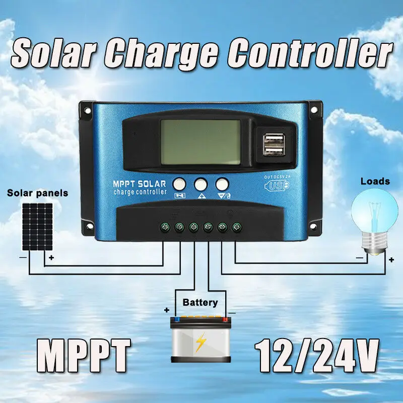 40-100A регулятор MPPT солнечной панели Контроллер заряда 12V/24V Авто отслеживания