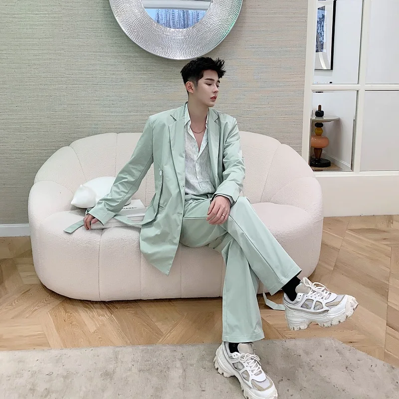 Мужской комплект из 2 предметов повседневный жакет и брюки с лентой в японском