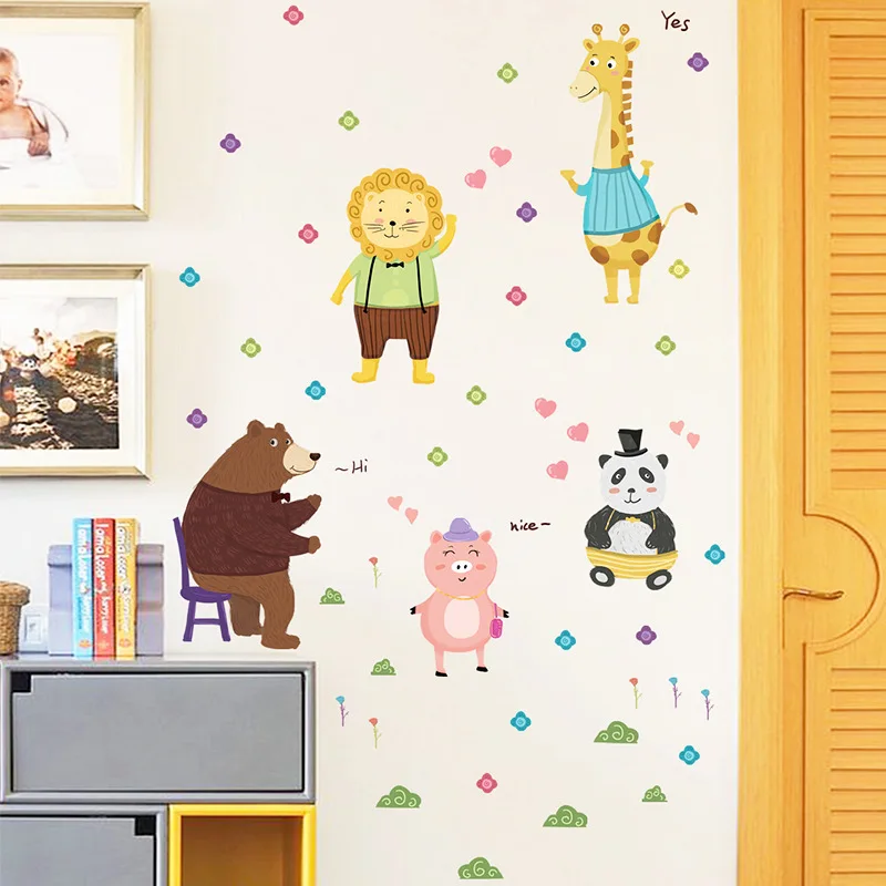 

Cartoon Bear Lion Giraffe Piggy Panda Children's Room Kindergarten Decoration Background Wall Sticker