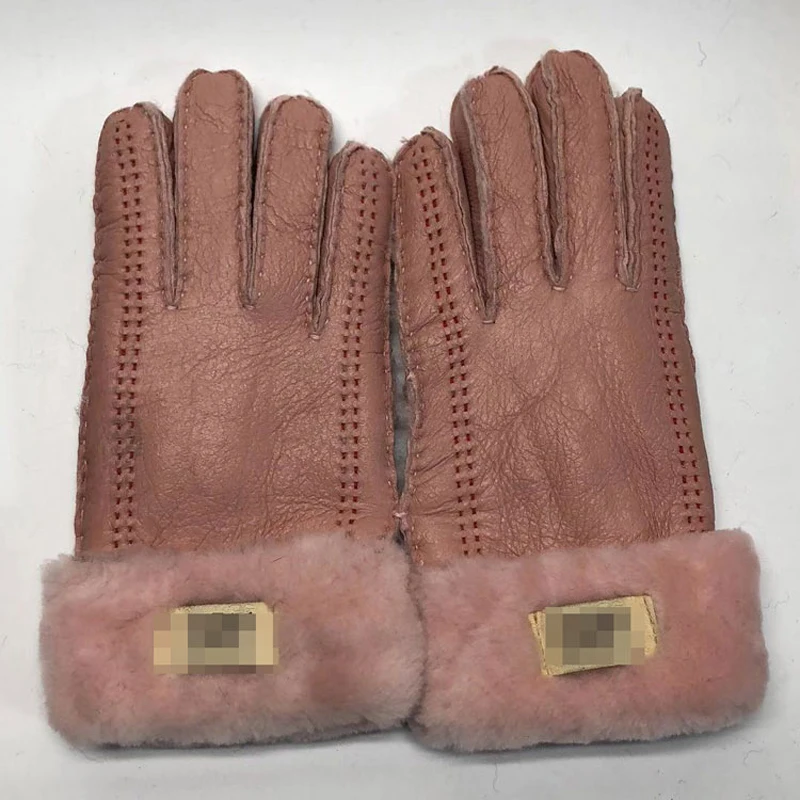 

Women's Winter Sheepskin Wool One-piece Gloves Outdoor Riding Warm Leather Gloves Double-line Thickening New Factory Wholesale
