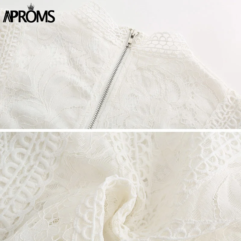 

Aproms White Lace Crochet Tank Tops Women Summer Sexy High Neck Hollow out Zipper Crop Top Slim Fit Tees 2021