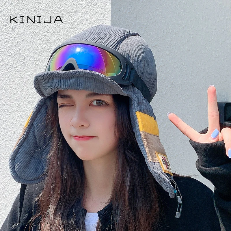 Зимние русские лыжные очки для активного отдыха шапка-бомбер женская теплая