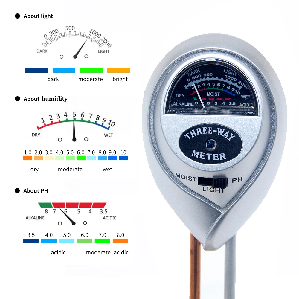 3 in 1 Soil PH Meter Sunlight Tester Garden Flowers Moisture Sensor Plants Acidity Humidity Monitor Detector | Инструменты