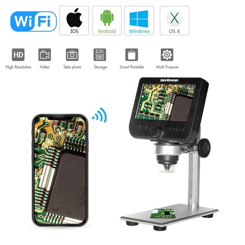 1000x digital wireless microscope camera 4 3inch lcd display led wifi electronic magnifier for soldering cell phone repair tools free global shipping