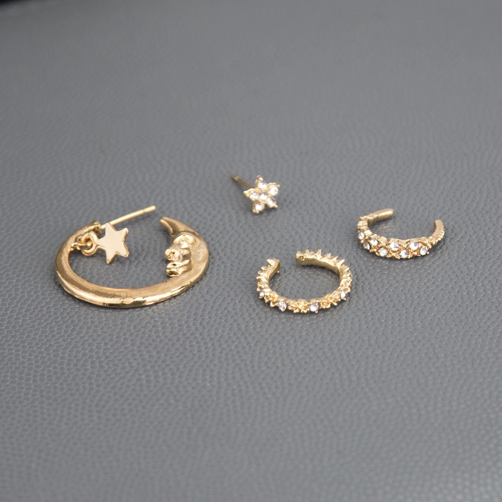 4 шт./компл. набор серег золотистого цвета луна звезды сережек для женщин