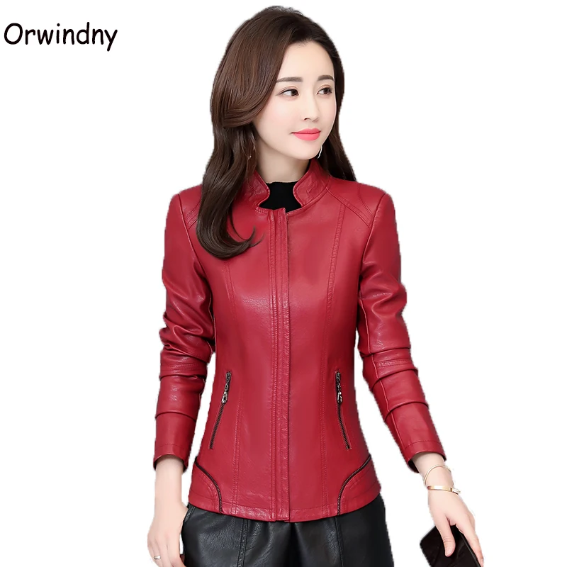 Женская кожаная куртка на молнии большие размеры 5XL|Кожаные куртки| |