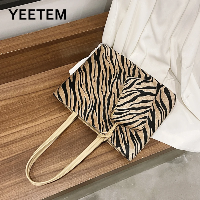 

Zebra Tiger Pattern Women's Bags Plush Tote Bag Wallet Design Package Large Capacity Bag Tote Composite Ladies Bag Purses