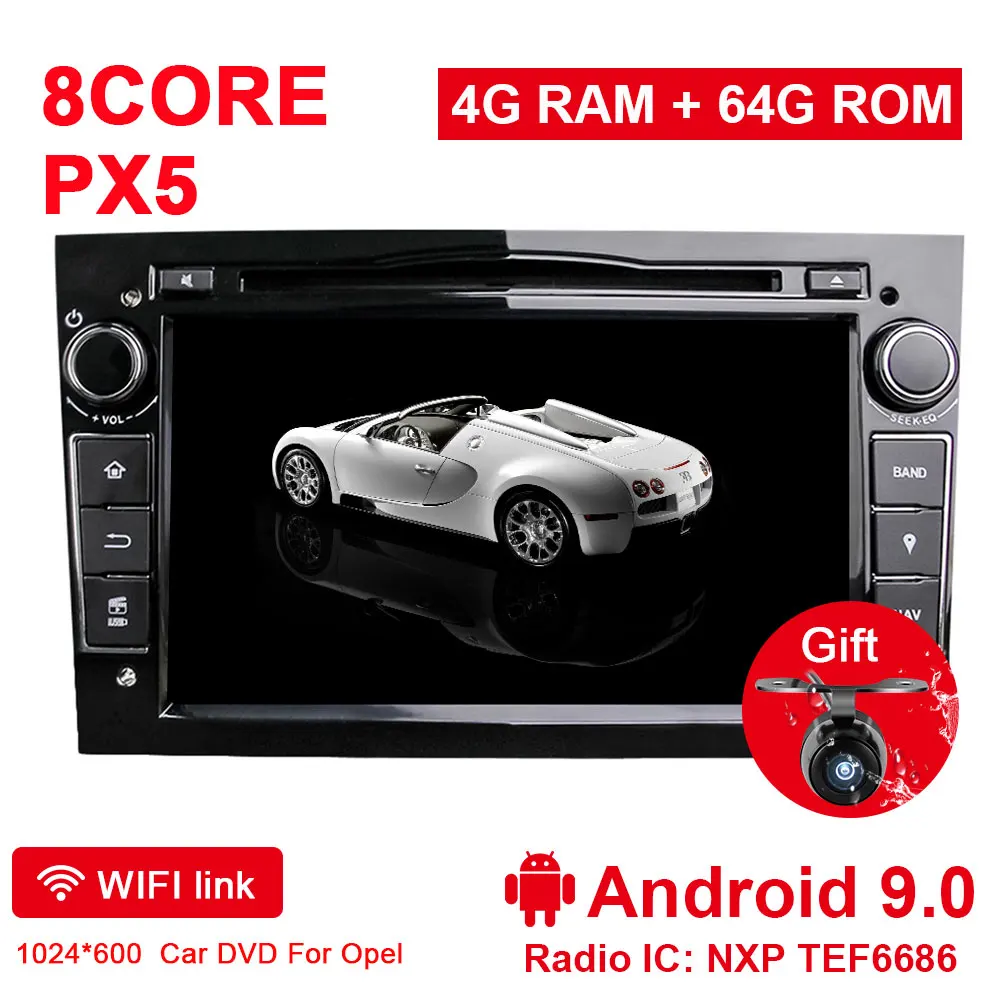 BLACK 4G 64G PX5 Eunavi 2 Din Android 9 1024*600 HD Автомобильный dvd-плеер для Opel Astra Vectra Antara Zafira Corsa Мультимедиа gps Navi Радио DSP wifi - Цвет: BLACK 4G 64G PX5