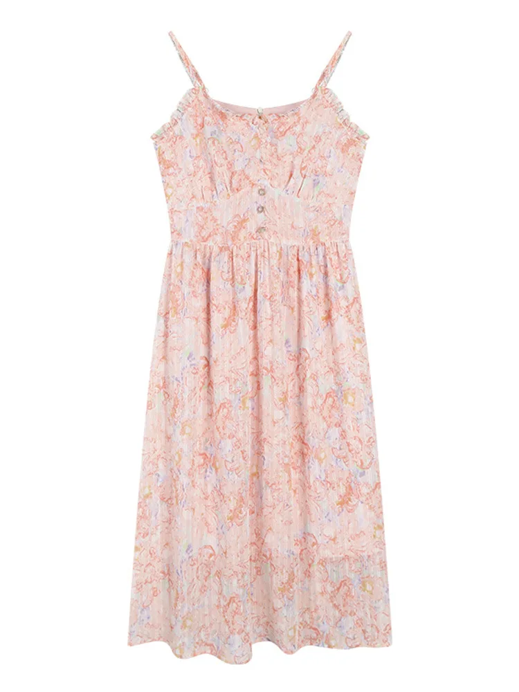 

Spring Day Whisper: Tea break French retro sling shredded flower dress in the long 2021 new spring skirt