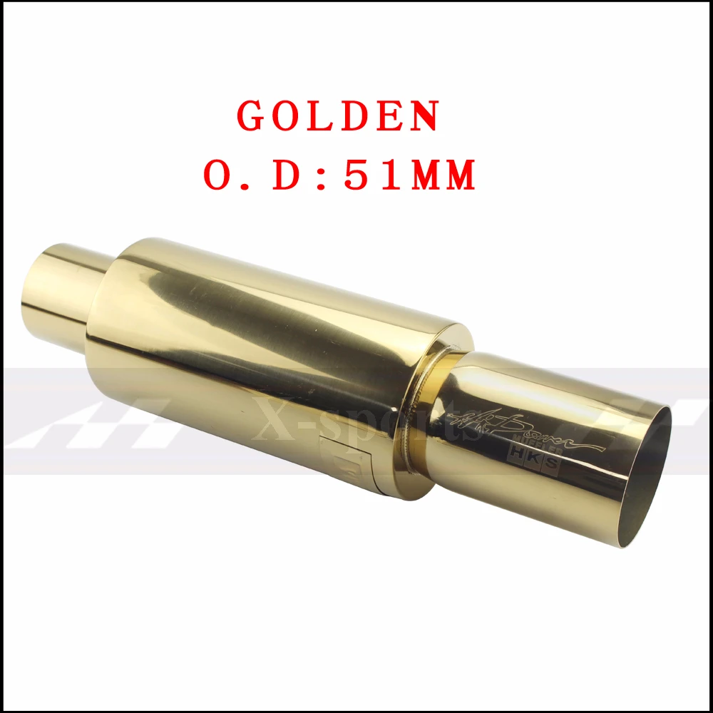 GOLDEN 51MM Автомобильные глушители для выхлопной трубы, Универсальные выхлопные системы из высококачественной нержавеющей стали, гоночные глушители " 2,5" до " - Цвет: GOLDEN 51MM