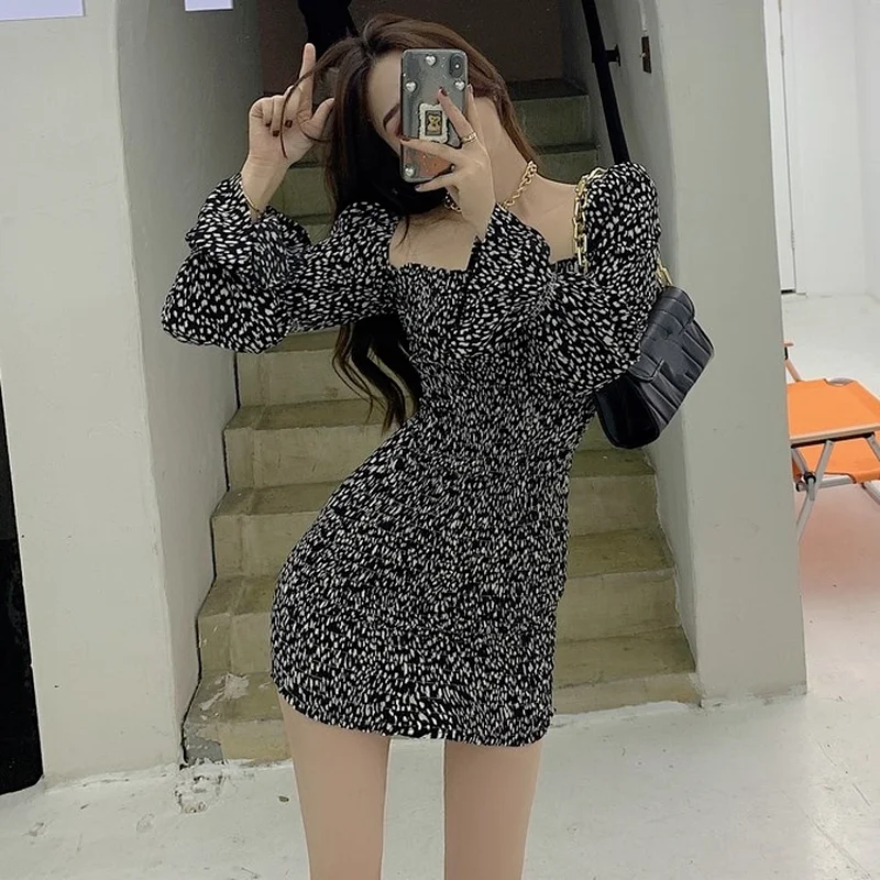 Woherb весеннее женское леопардовое мини-платье ретро французское облегающее