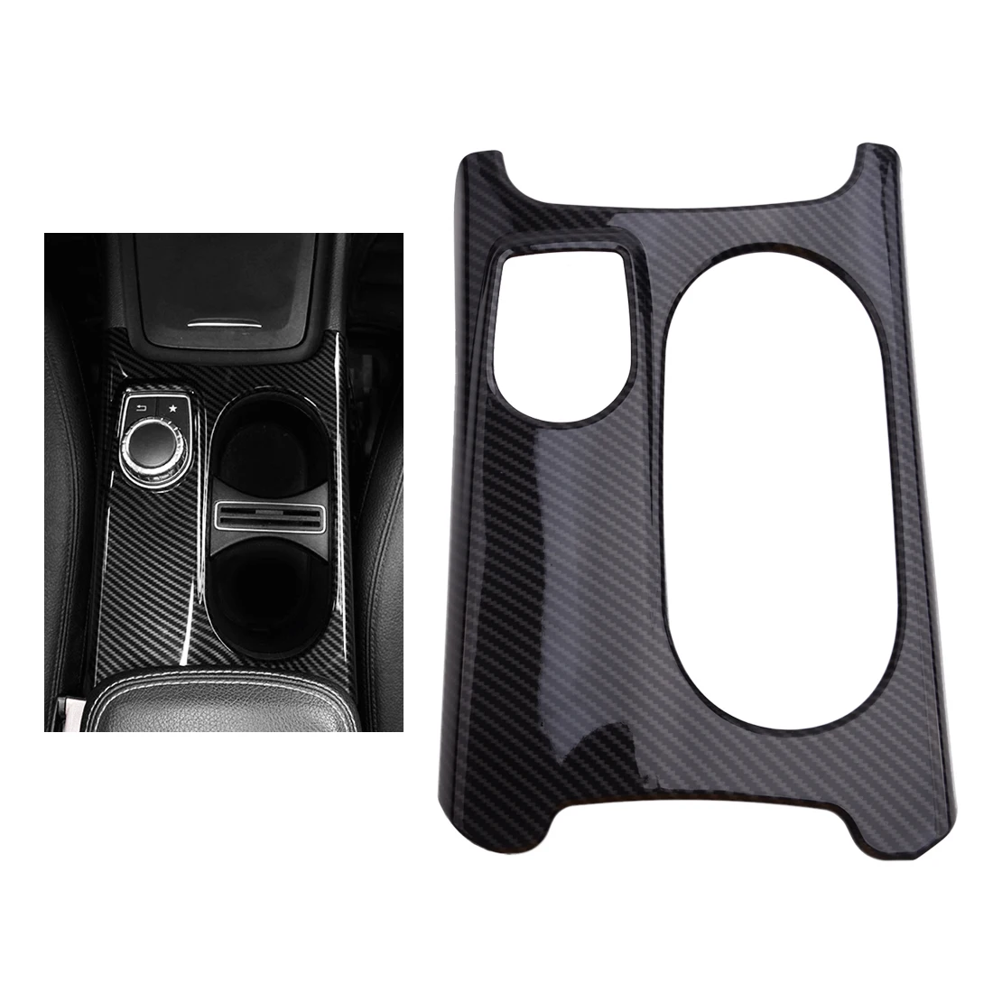 

Углеродное волокно стиль держатель стакана воды крышка панель отделка подходит для Mercedes-Benz CLA GLA класса W176 X156 C117 2014 2015 2016 2017