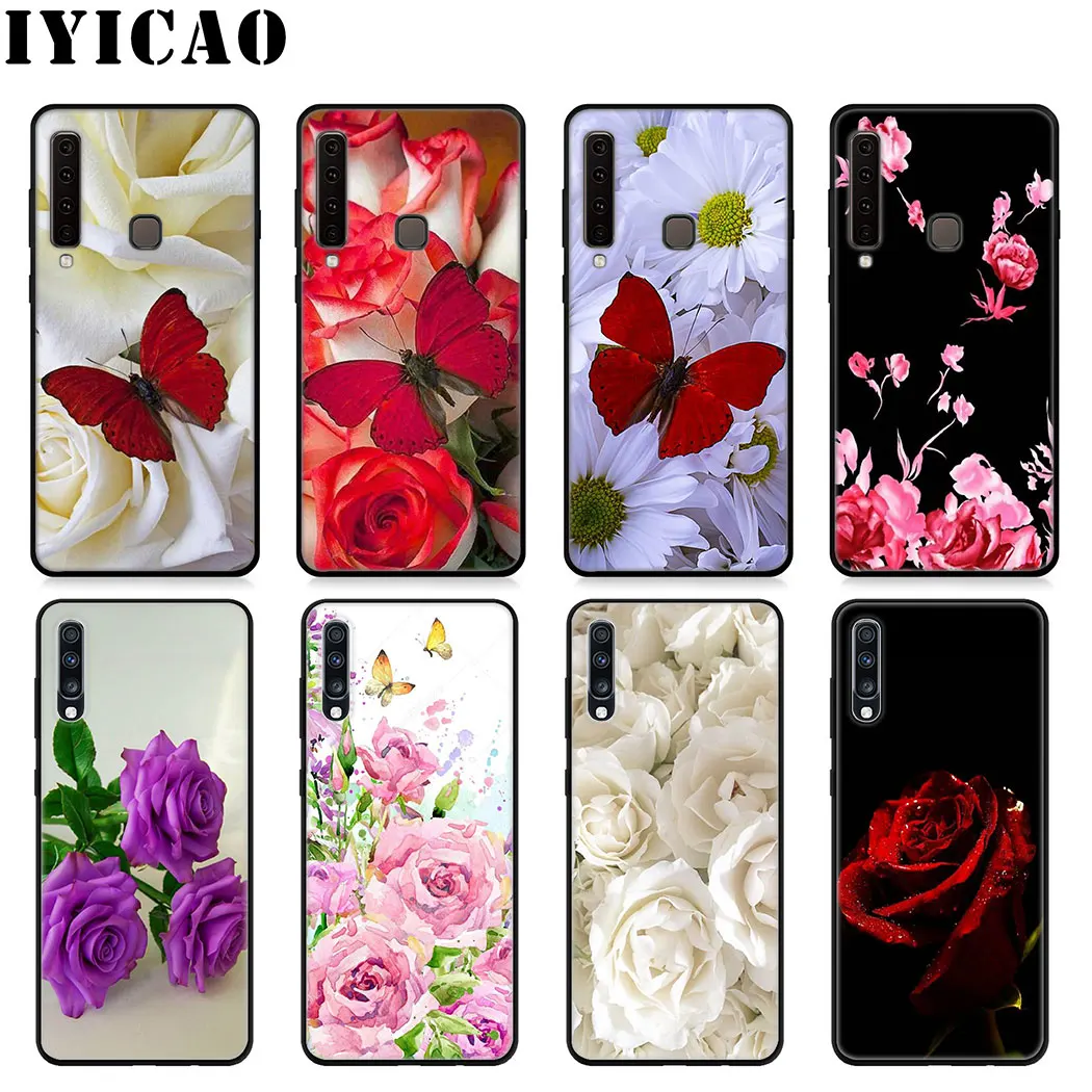 IYICAO Beautiful flower rose Soft Silicone Case for Samsung J6 A9 A8 A7 A6 Plus 2018 A5 A3 2016 2017 Phone |