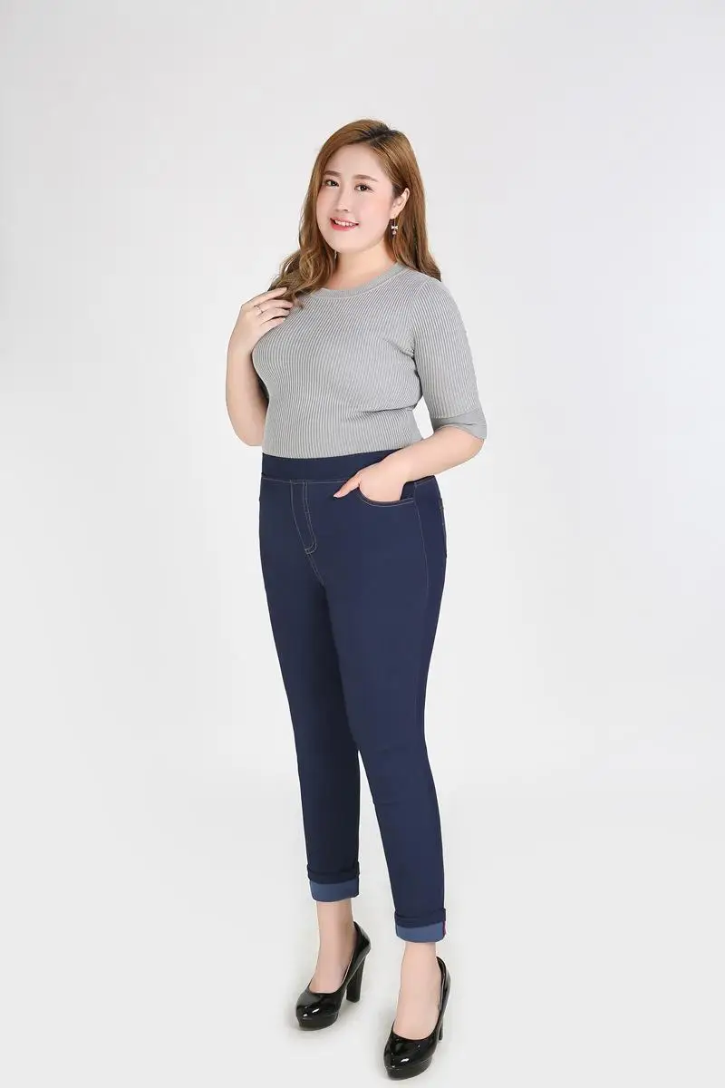 2XL-9XL, джинсы большого размера, осень размера плюс, Стрейчевые женские джинсовые штаны с высокой талией, женские 6XL 7XL, большой размер, узкие джинсовые брюки