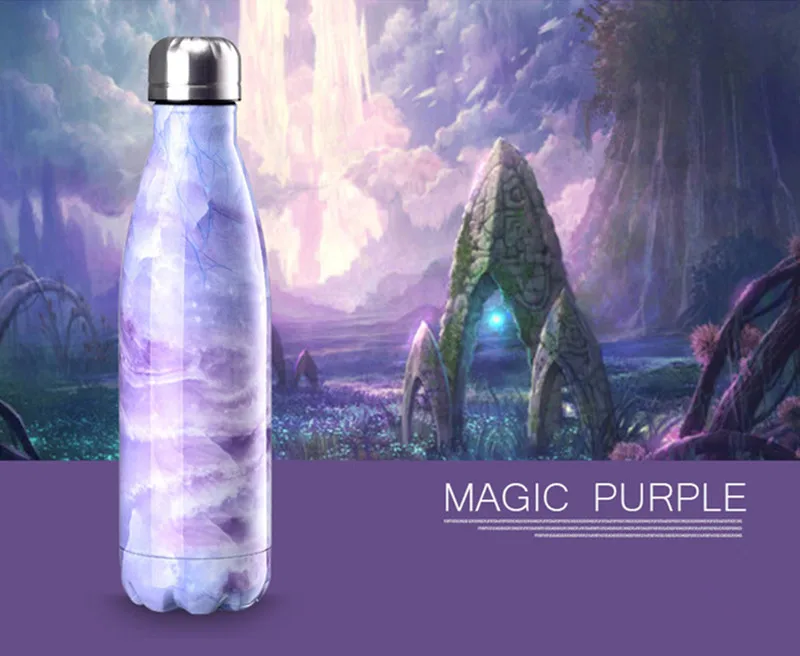 No logo-Magic Purple Термос с принтом логотипа из нержавеющей стали Термокружка Термочашка термобутылка для термопары воды - Цвет: No logo-Magic Purple