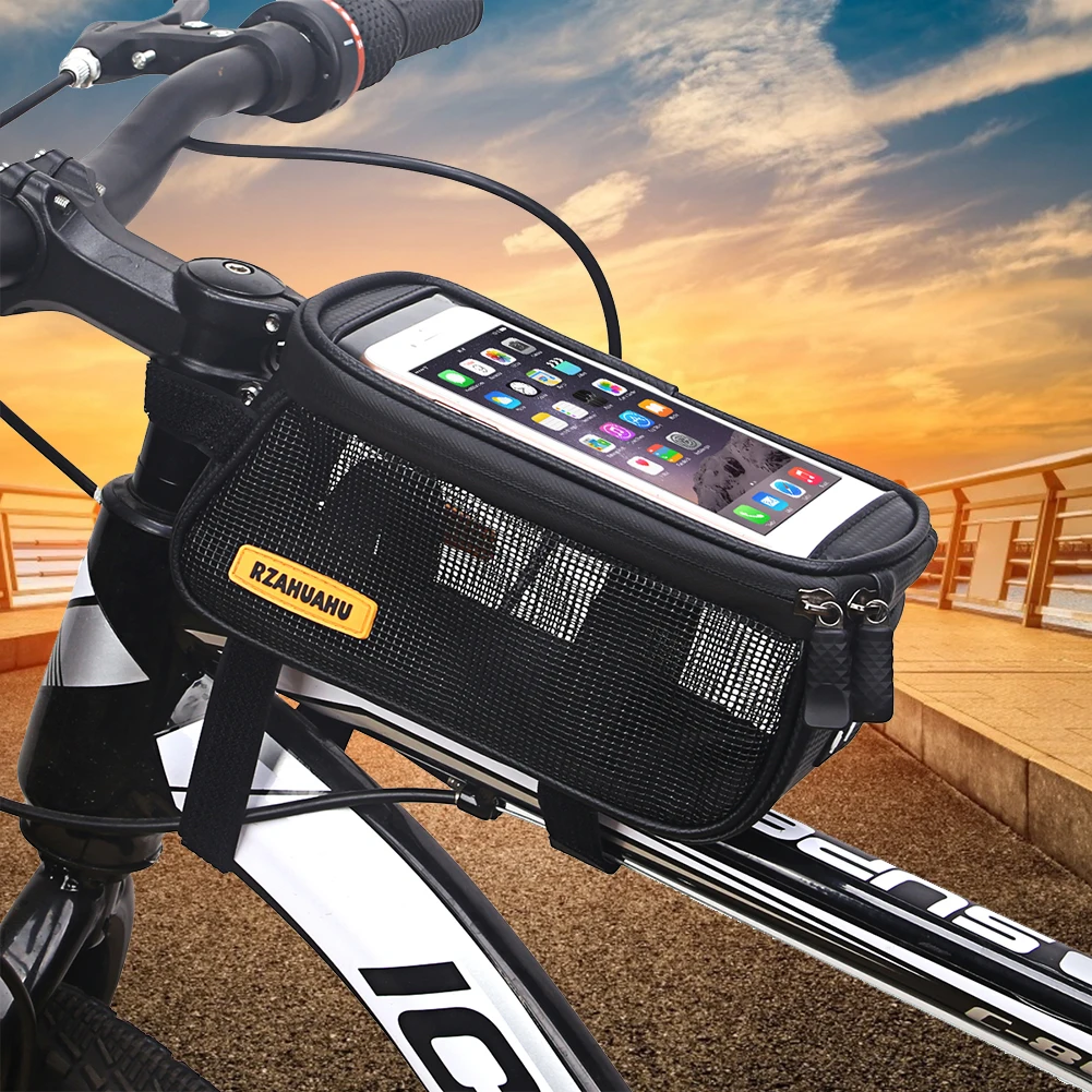 

Bike Front Frame Phone Case Waterproof Touch Screen Cycling Top Front Tube Bags Mountain Road Bike Pannier Pocket