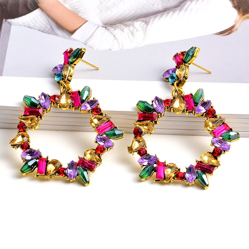 Оптовая продажа богемные Винтажные висячие серьги с цветными кристаллами