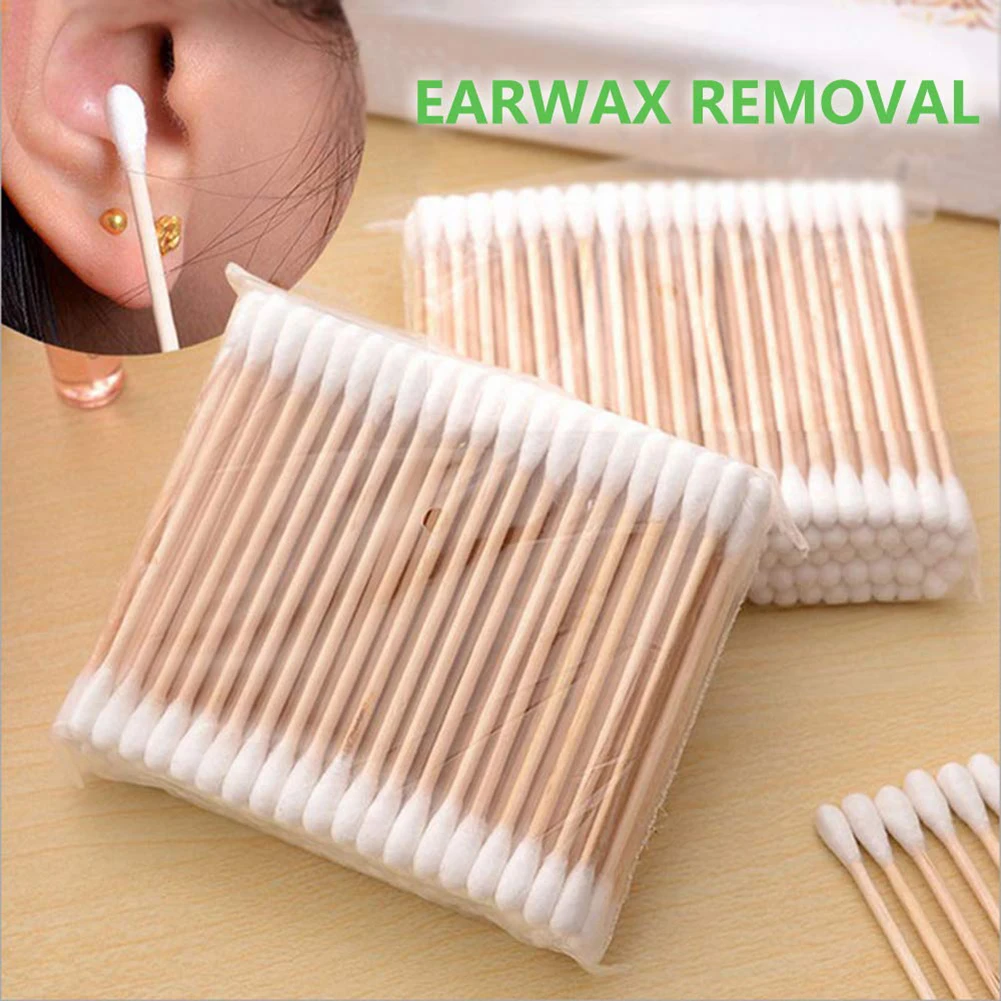 

100pcs Treatment Cotton Wood Stick + Double Head Cotton Stick Swab Disposable Cotton Swab Ear Cleaning First Aid Kit