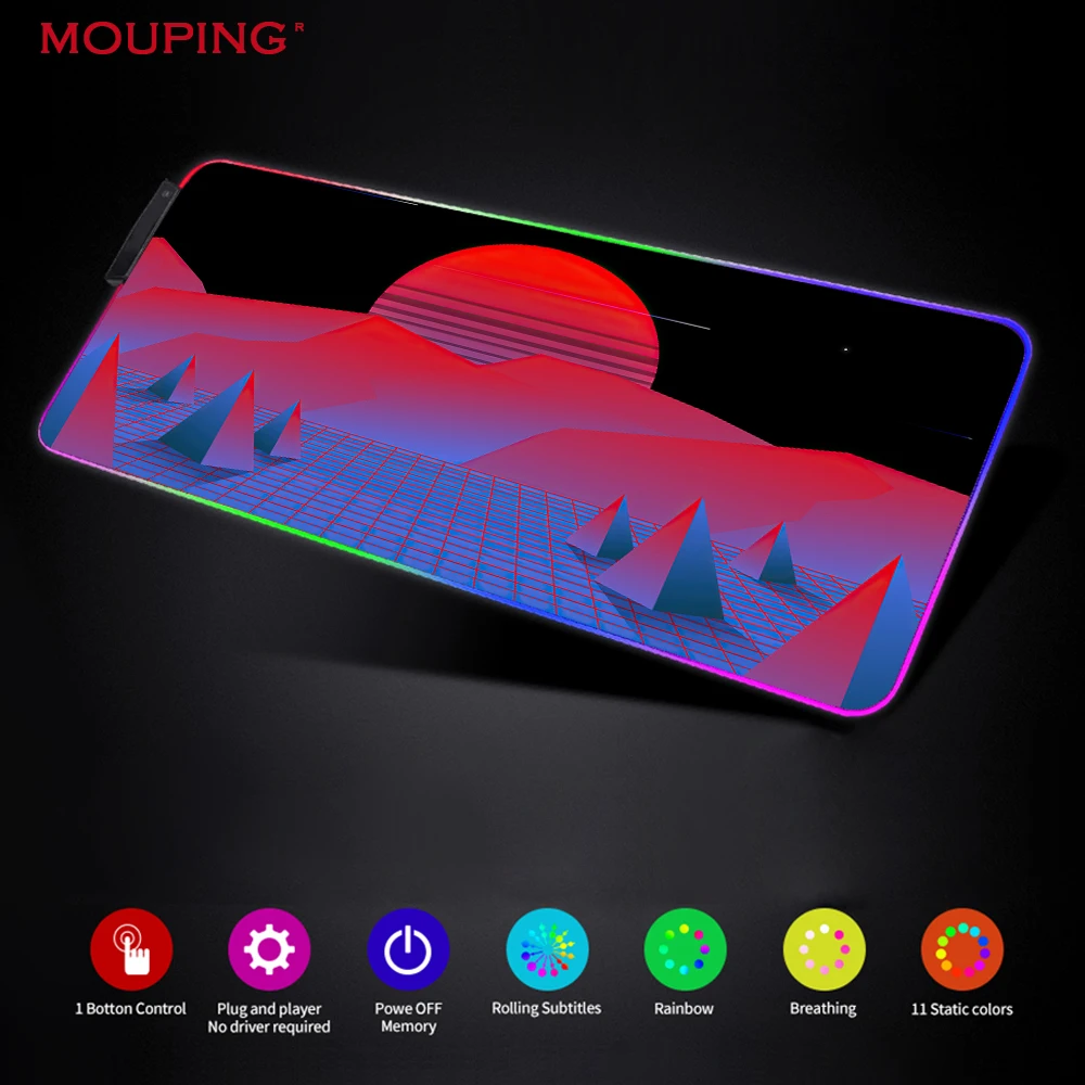 

Retrowave Rgb Mouse Pad Anime Synthwave Art Table Black Mousepad Rgb Carpet Pink Setup Gamer Accessories Leds for Gaming Deskmat