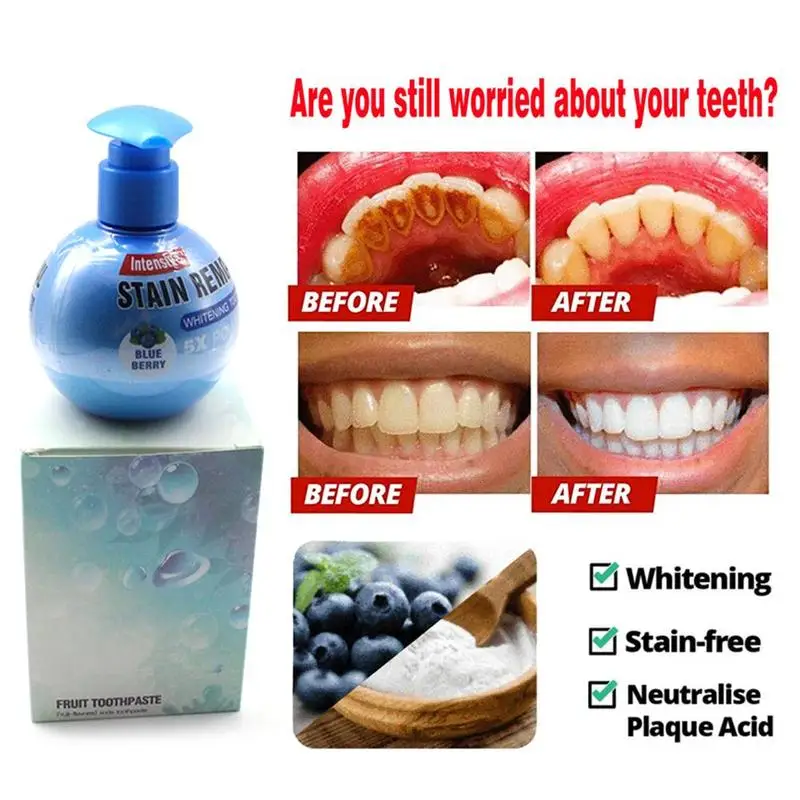 Отбеливающая зубная паста с черничным и страстным фруктом средство против