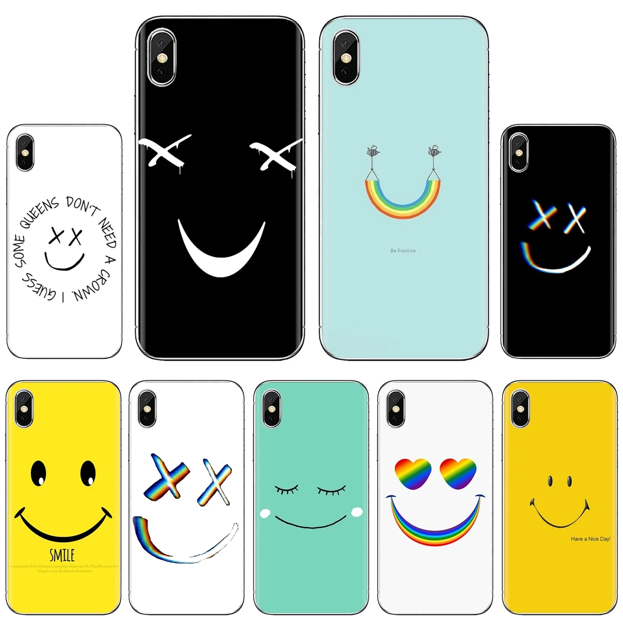 Радужный маленький силиконовый чехол X's Smile для телефона Huawei P7 P8 P9 P10 P20 P30 P40 Lite Plus