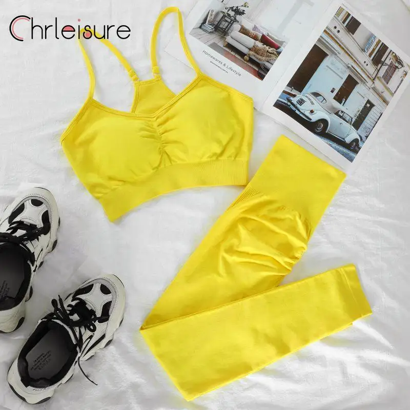 CHRLEISURE бесшовные тренажерный зал 3 предмета Комплект Для женщин Фитнес спортивные