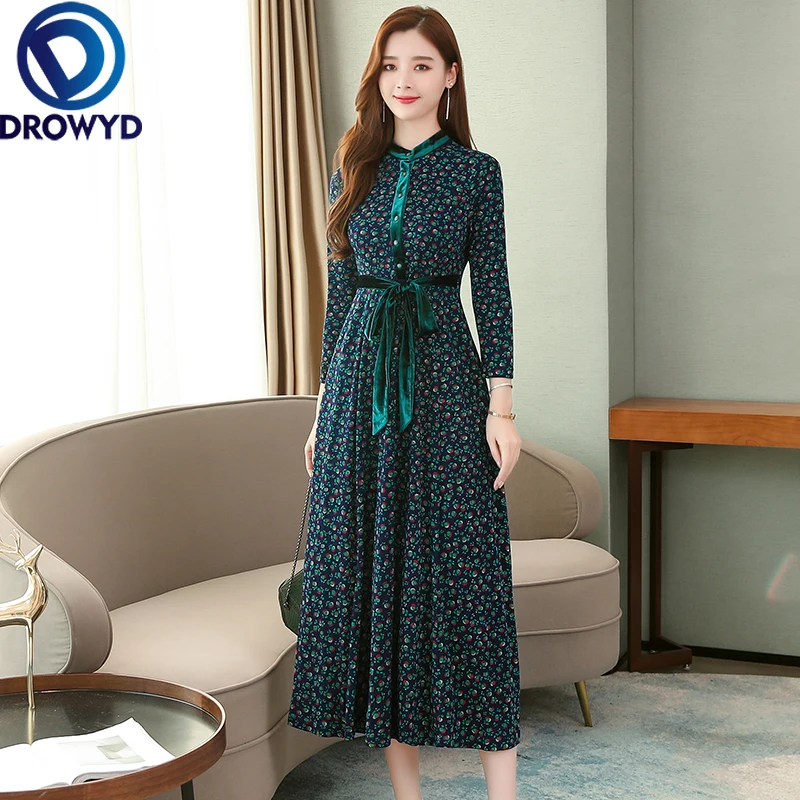 Элегантное Хлопковое платье миди с цветочным принтом для женщин Корейское