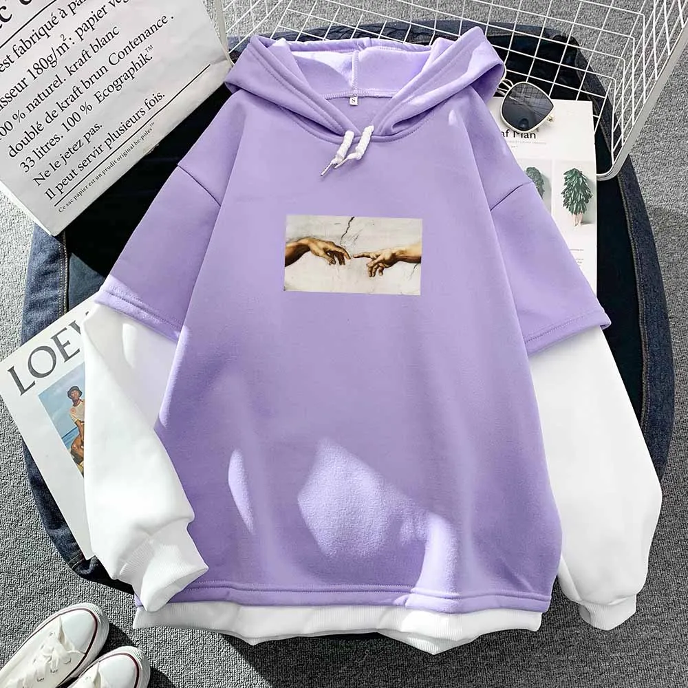 

Michelangelo Print Long Sleeve Harajuku Hoodie Girl Oversized Pullover Woman Gesture Graphic Hoodies Streetwear Kawaii Clothes