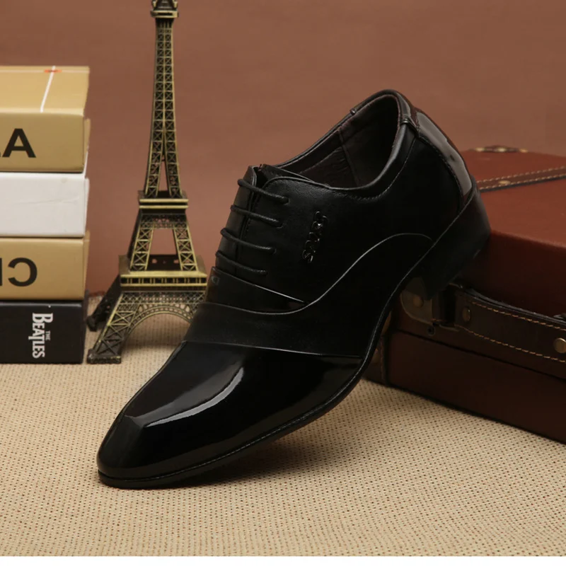 Мужские модельные туфли Mazefeng кожаные однотонные с острым носком на шнуровке в