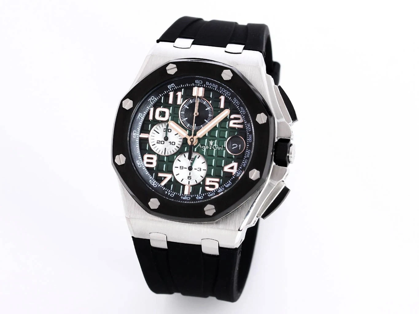 

Classic New Chronograph Men Sapphire Rubber Black Green Silver Diamonds Bezel Rainbow Oaks Stainless Steel Royal Stopwatch Watch