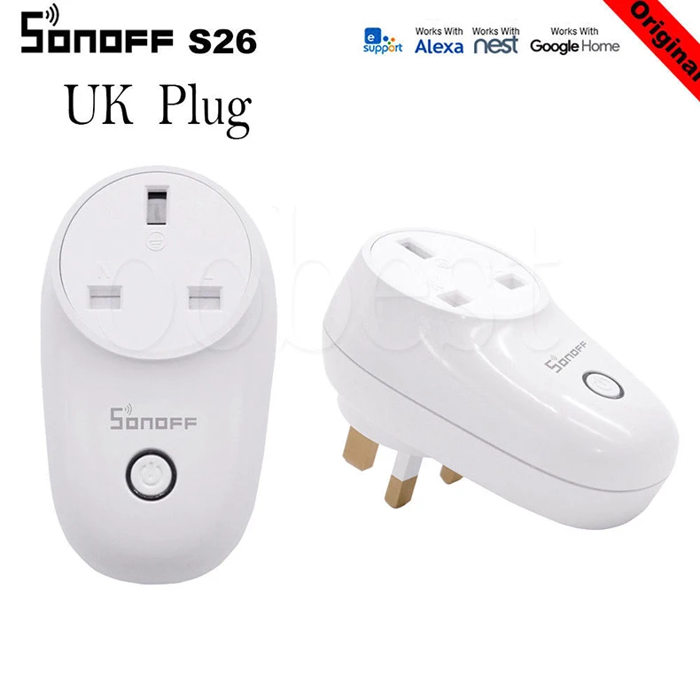 Sonoff S26 WiFi Smart Plug EU, US, UK, CN, AU, автоматизация, домашний пульт дистанционного управления, приложение, переключатель управления, работает с eWelink Alexa Google Home - Комплект: UK Standard