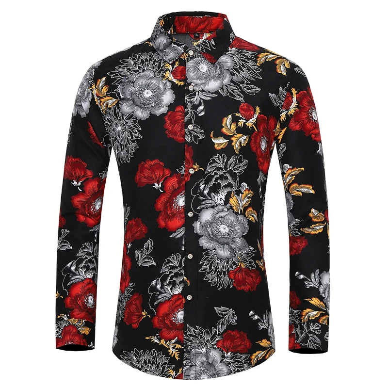 

Many styles men long-sleeved plus size 7XL shirt fashion rose plant flower printed shirt Hawaii leisure vacation men's clothing