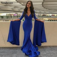 smileven sexy mermaid evening gown deep v neck arab prom dresses long sleeve party gowns robe de soire