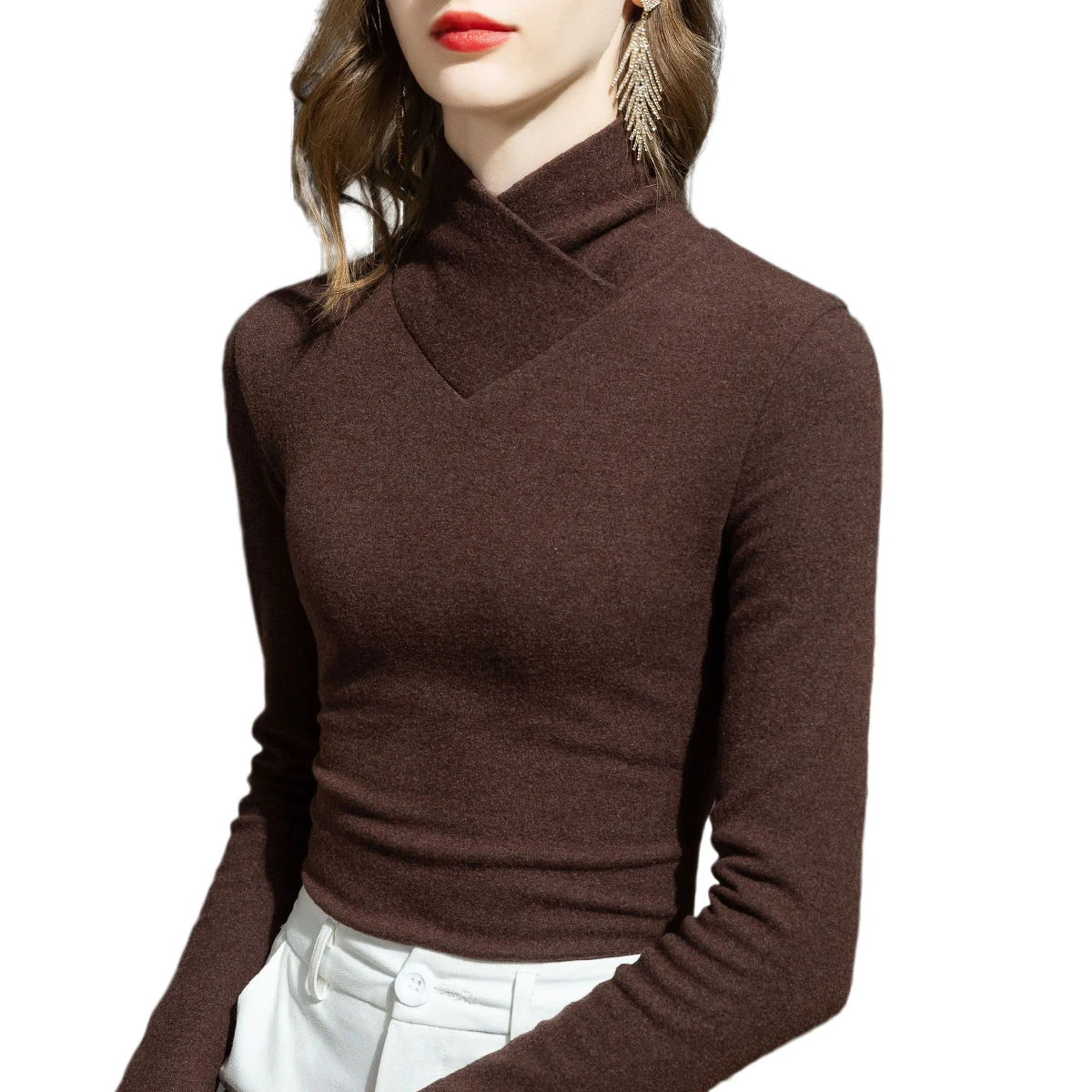 

Double-sided German Velvet Heating Long-sleeved T-shirt Bottoming Shirt Ladies Autumn and Winter Thick Warm Top