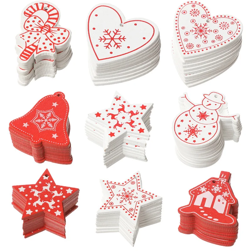 Деревянные рождественские украшения для дома сердце звезда снег колокольчик