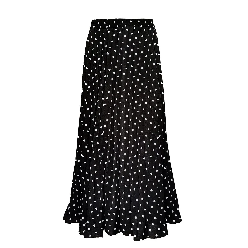 

Women Casual Black Polka Dot Print Skirts 2021 Spring Summer Vintage A-Line Long Skirt Office Ladies Fashion Skirt New Arrival