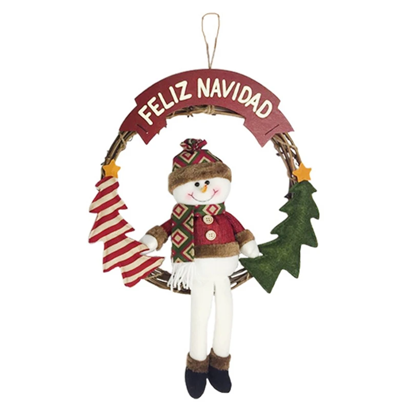 

Christmas Wreath Snowman Doll Wreath Xmas Ornament Front Door Window Wall Pendant Festival Party Decoration