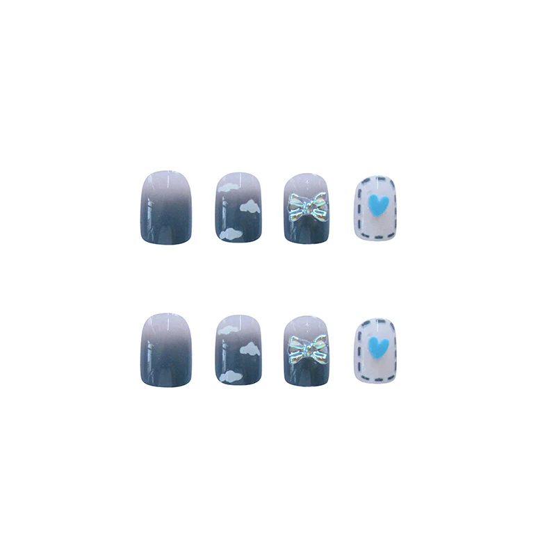 

LiuLiu 24Pcs Blue Detachable False Nails Wearable Full Cover Nail Extension Tips Nail Art Fingernails Decoration