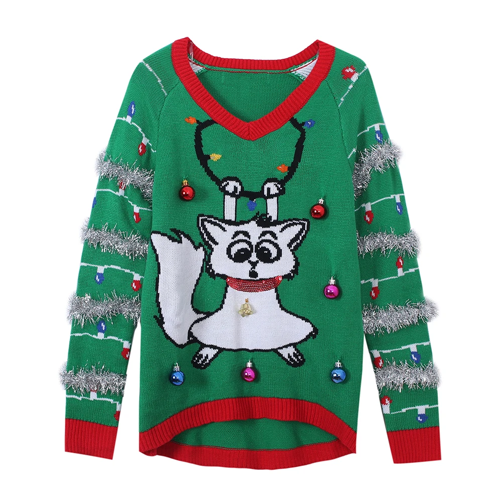 Светодиодный светильник вязаный уродливый джемпер Мультяшные кошачьи свитера